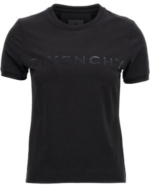 Givenchy Flocked Logo Stretch Cotton Tee - Black