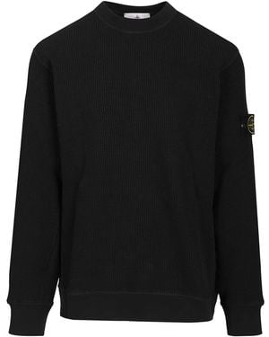 Stone Island Crewneck Sweatshirt In Waffle-knit Organic Cotton Sweatshirts Blue - Black