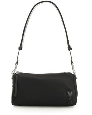 Ami Paris Marcel Bag Padded Nylon Twill Crossbody Bags Black