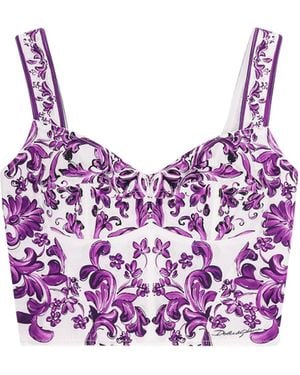 Dolce & Gabbana Cotton Blend Bustier Top With Maiolica Print - Pink