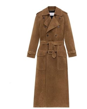 Saint Laurent Suede Trench Coat-Donna - Neutro