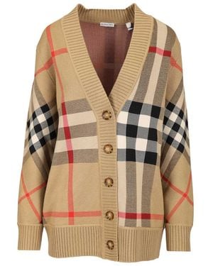 Burberry Check Wool Blend Cardigan - Brown