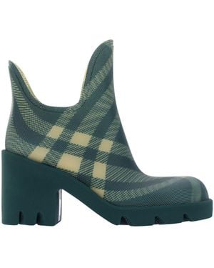 Burberry Check Rubber Marsh Heel Boots - Green