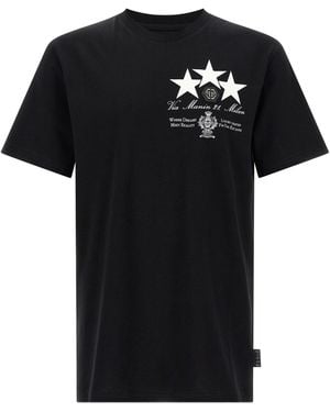 Philipp Plein Crewneck T-Shirt With Front Print And Logo Patch - Black