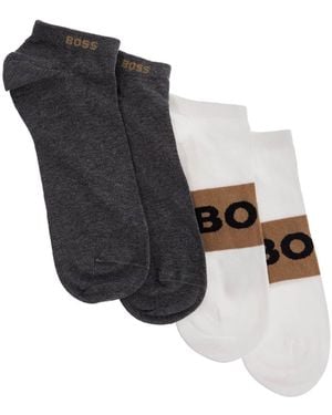 BOSS Low Cut Grey And Socks With Gold Logo And Brown Band - Black