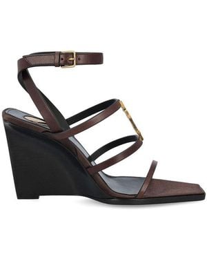 Saint Laurent Leather Cassandre Wedges - Black