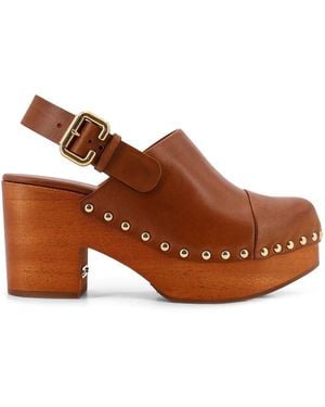Chloé Leather And Wood Jeanette Sabot - Brown