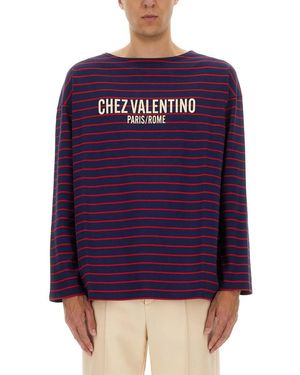 Valentino Garavani Long Sleeve T-Shirt With "Chez Print - Purple