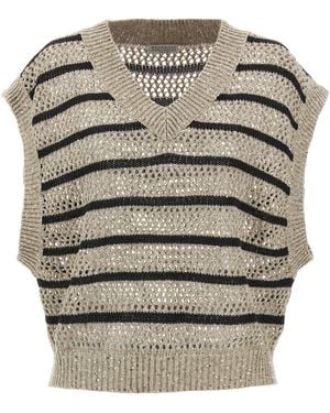 Brunello Cucinelli Gilet A Righe - Grigio