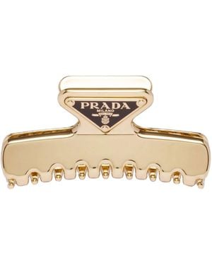Prada Triangle Logo Hair Clip Hair Accessories - Natural
