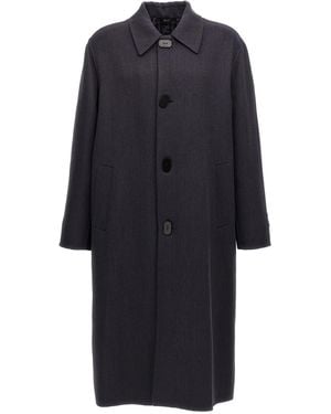 Fendi Double Wool Coat Trench E Impermeabili Blu-Uomo