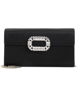 Roger Vivier Envelope Flap Sexy Choc Buckle Satin Clutch-Donna - Nero
