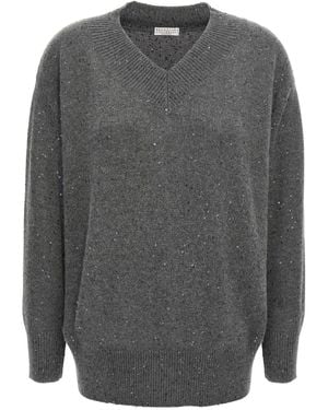 Brunello Cucinelli Sequin Sweater Maglioni Grigio-Donna