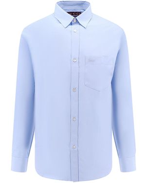 Gucci Cotton Shirt With Breast Pocket With Embroidery - Blue