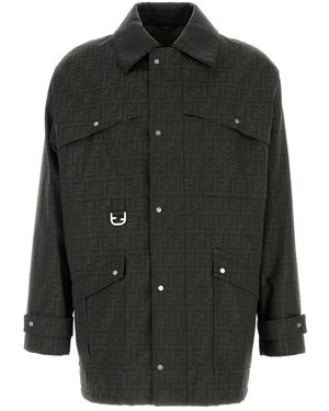 Fendi Embroidered Canvas Coat - Black