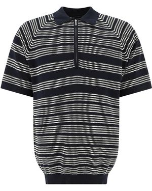 Beams Plus Half Zip Jacquard Polo Shirt - Black