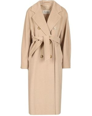 Max Mara Double-Breasted Coat With Belt Coats - Natural