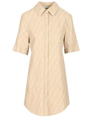 Fendi Ff Chambray Denim Dress - Natural