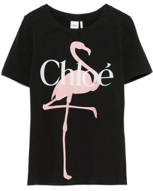 Chloé Baby Fit Flamingo-Print Cotton Jersey T-Shirt - Black