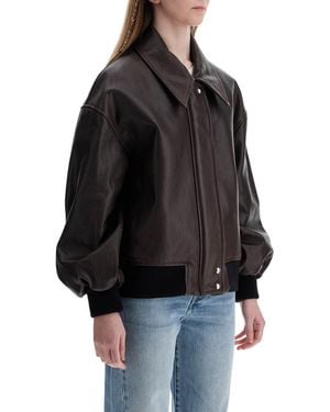 Khaite Dark Leather Jacket With Puff Sleeves - Black