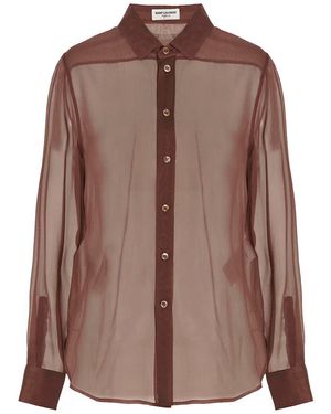 Saint Laurent Transparent Crêpe Shirt Shirt And Blouse - Brown