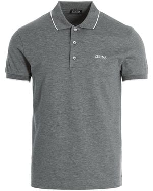 ZEGNA Logo Embroidery Polo Shirt - Grey