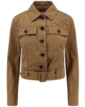 Saint Laurent Certified Cotton Cropped Jacket-Donna - Marrone