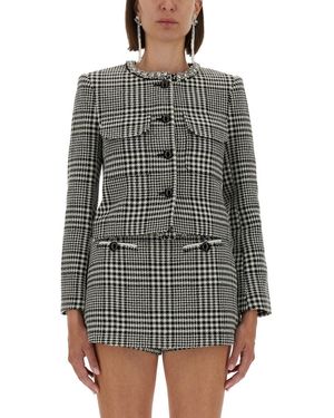 Self-Portrait Houndstooth Jacket With Crystals-Donna - Grigio