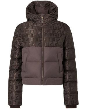 Fendi Down Jacket With Ff Jacquard Insert - Brown