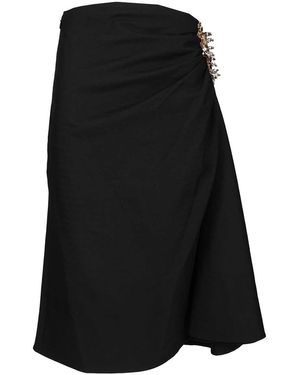 Dries Van Noten Navy Blue Draped Skirt With Brooch Skirts Blue - Black