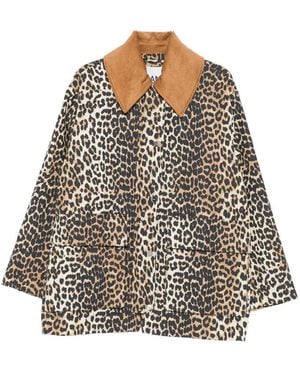 Ganni Canvas Midi Leopard Print Jacket - Brown