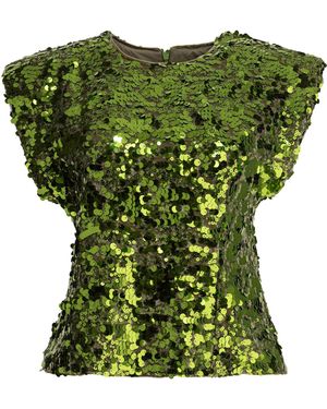 Ganni Velvet Sequins Blouse Top Verde-Donna