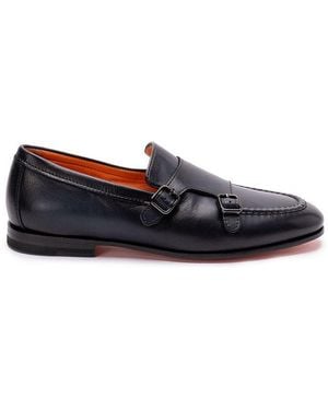 Santoni Midnight Leather Dong Monk Strap Shoes - Multicolor