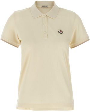 Moncler Logo Patch Shirt Polo Beige - Natural