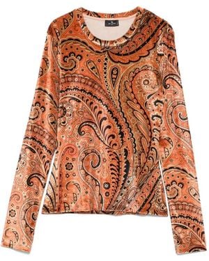 Etro Paisley-Print Long-Sleeved Velvet Top - Orange