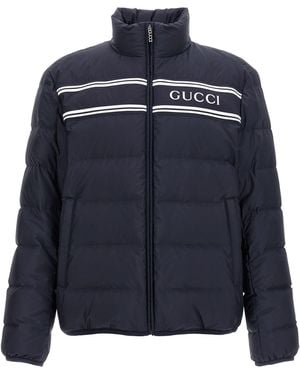 Gucci Logo Print Down Jacket Puffer Jackets - Blue