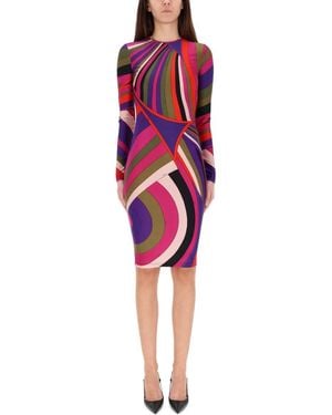PUCCI Midi Dress With "iris" Print - Red