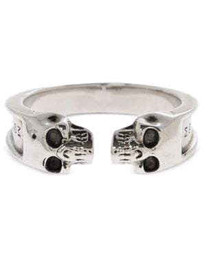 McQueen 'Thin Twin Skull' Ring - Grey