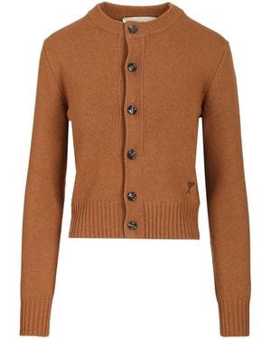 Ami Paris Cashmere Wool Cardigan Knitwear - Brown