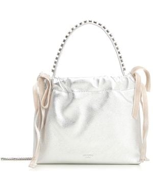 Jimmy Choo Shiny Leather Drawstring Mini Bag Handbags Silver - White