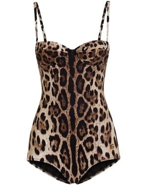 Dolce & Gabbana One-piece Swimsuit With Animal Print - White