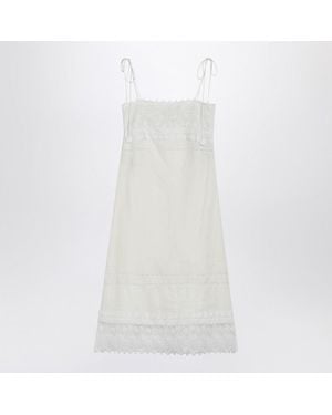 Valentino Ivory Linen Midi Dress With Sangallo Embroidery - White