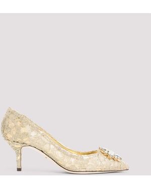 Dolce & Gabbana Lace Leather Pumps-Donna - Neutro