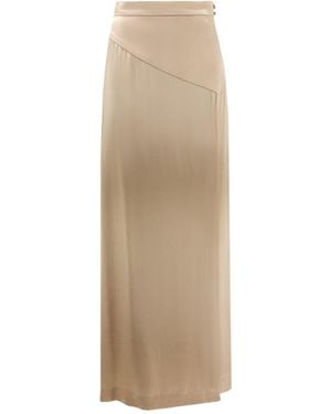 THE NINA STUDIO Satin Skirt With Frontal Slit - Natural