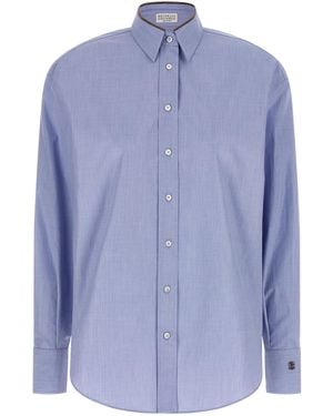 Brunello Cucinelli Shiny Collar Detail Shirt And Blouse Light - Blue