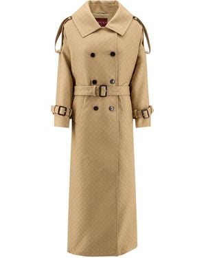 Gucci Wool And Silk Crepe Coat With All-Over Gg Motif-Donna - Neutro