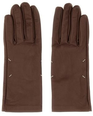Maison Margiela Leather Gloves-Donna - Marrone
