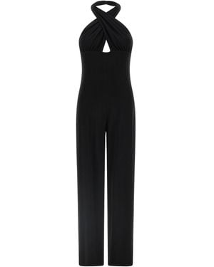 Norma Kamali 'Cross Halter Straight Leg' Jumpsuit - Black