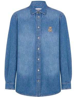 Moschino Camicia Denim Con Applicazione Teddy Bear - Blu