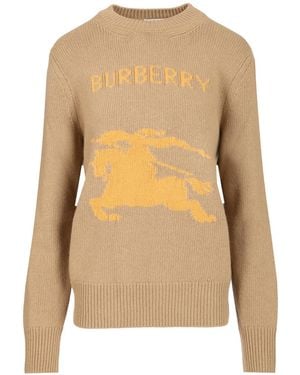 Burberry Wool And Cashmere Sweater With Ekd - Natural